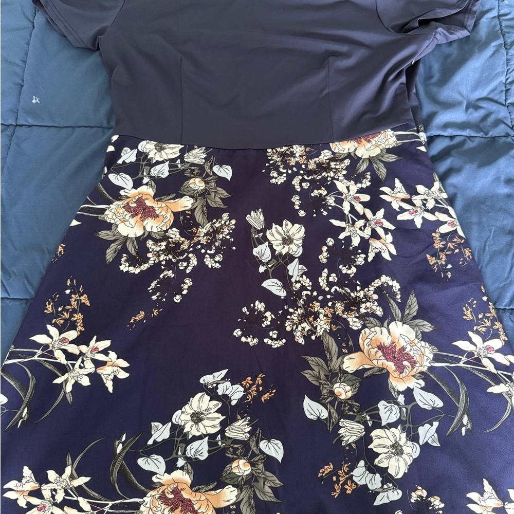 SHEIN Navy Floral Midi Dress